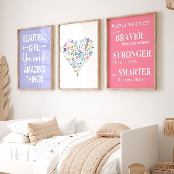 Floral Heart And Beautiful Girl Quote Prints, Tween Bedroom Wall Art ...