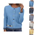 thumbnail image 1 of Floral Heart Buttons Knitted Cardigan Short Sleeve Round Neck Cropped Sweater Outerwear Lightweight Fall Fashion Top Cardigan Sweaters for Women, 1 of 2