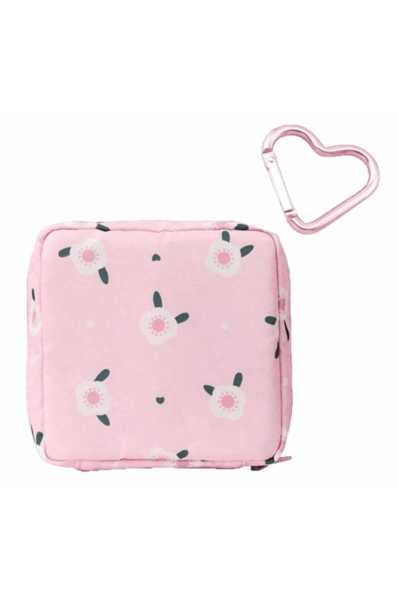 Floral Heart-Carabiner Compact Pad Pouch with Waterproof Inner