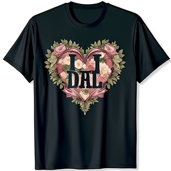 Floral Heart Design Black T-Shirt with I Love DAL Stylish & Unique Graphic Tee