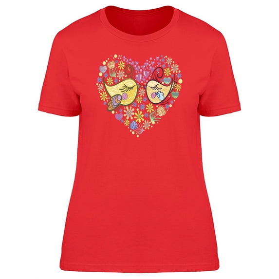 Floral Heart Kissing Birds Tee Women's -Image by Shutterstock