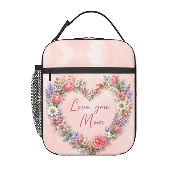 Floral Heart Mom Lunch Bag Reusable Thermal Lunch Box with Handle for Women and Men