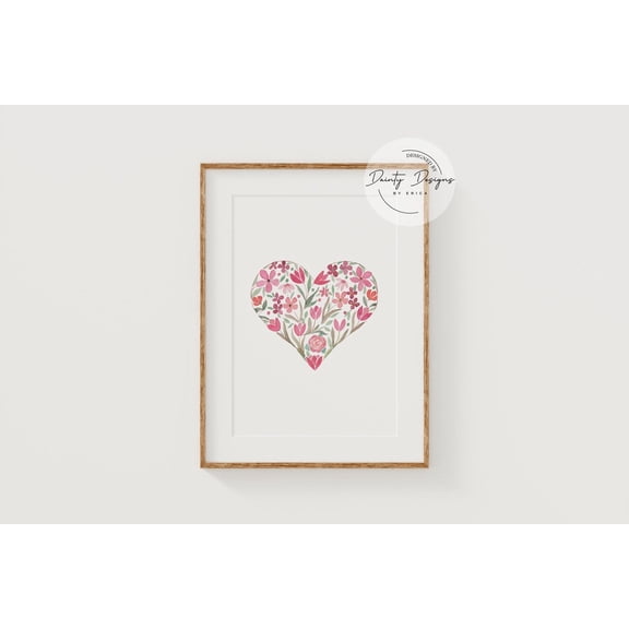 Floral Heart Poster, Valentine'S Day Wall Art.1, 24x36 UNFRAMED