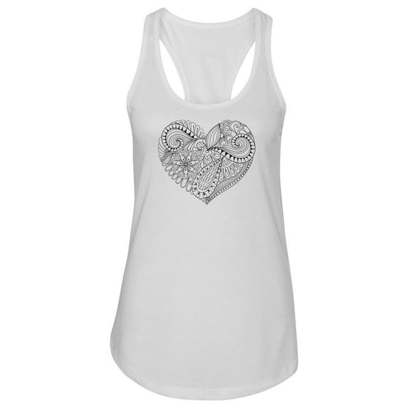 Floral Heart Zentangle Style Racerback Tank Women -Image by Shutterstock, Female XX-Large