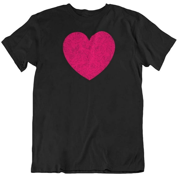 Floral Heart or Love Valentine T-Shirt for Wife, GF, Women & Girls (Distressed) Black