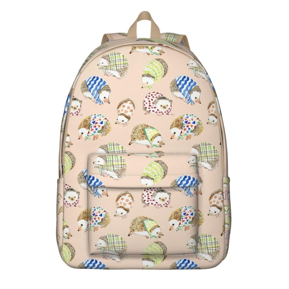 Floral Hedgehog Backpack – Artistic Cartoon Forest Night Pattern with Cute Adorable Print and Aesthetic Design for Students