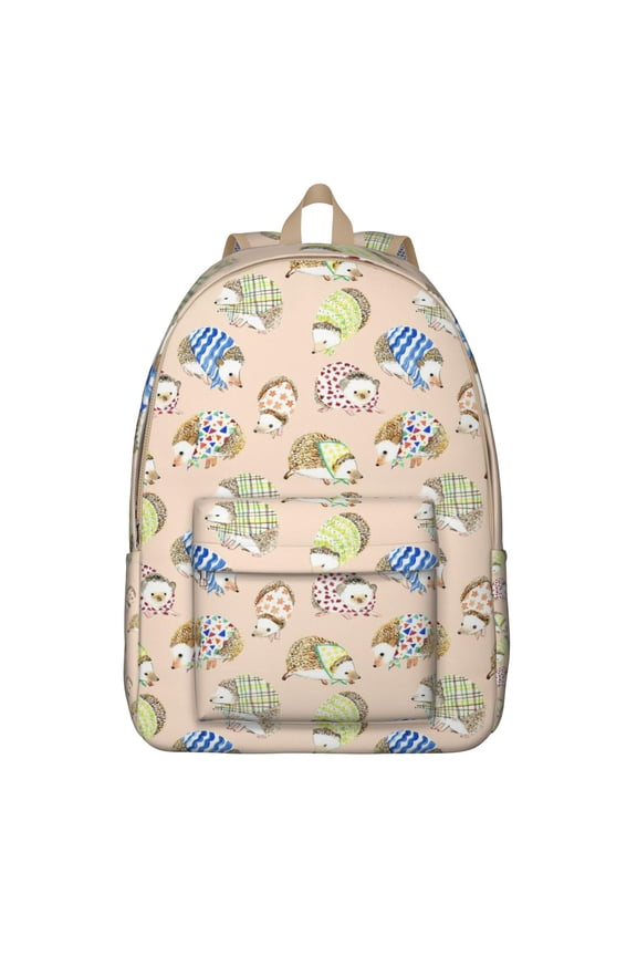 Floral Hedgehog Backpack – Artistic Cartoon Forest Night Pattern with Cute Adorable Print and Aesthetic Design for Students
