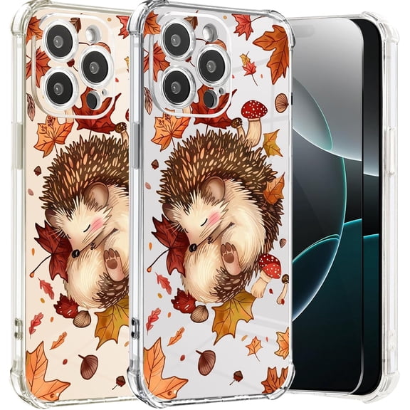 Floral Hedgehog Case for iPhone 17 Pro with Mushrooms Design, Floral Pattern with Screen Protector [Buffertech 6.6 ft Drop Impact] Soft TPU Protective Case for iPhone 17 Pro 6.3"