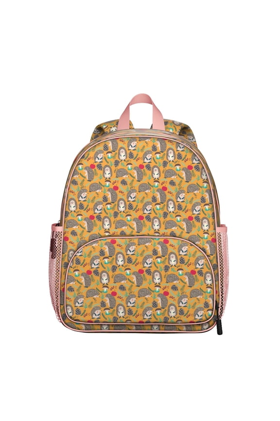 Floral Hedgehog Forest Cartoon Student Backpack – Cute Aesthetic Design with Night Sky and Tree Pattern, Artistic Lightweight School Bag