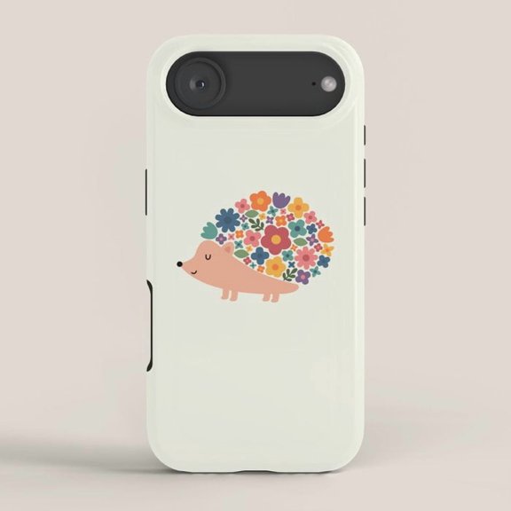 Floral Hedgehog Tough Case for Apple iPhone, Polycarbonate Shell with Shock-Absorbing TPU Liner
