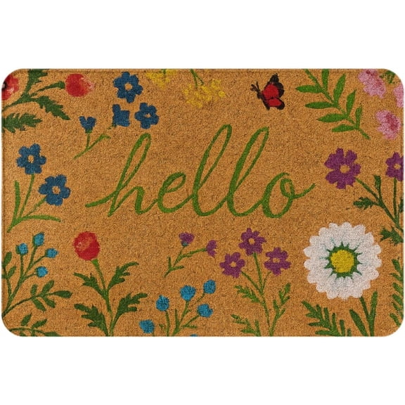 Floral Hello Outdoor Welcome Mat 16x24 Inches Entry Mat Front Door Mat Outdoor Entrance Durable Non-Slip Design Ideal for Home, Patio, Garden, and Entryway Dcor