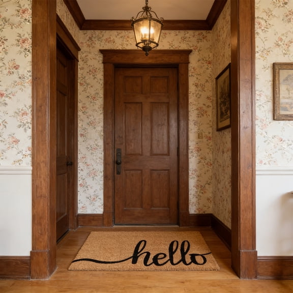 Floral Hello Pattern Floor Mat, Decorative Entryway Carpet, Easter Door Mat, Non-Slip Welcome Doormat for Home Entrance, Indoor Outdoor Floor Decoration for Living Room Kitchen, 31.5*20in, D