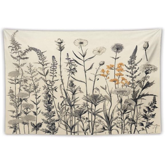 Floral Herbs Botanical Printed Tapestry, Personalized Tapestries Wall Decor for Bedroom Living Room Dorm 60x90 Inches