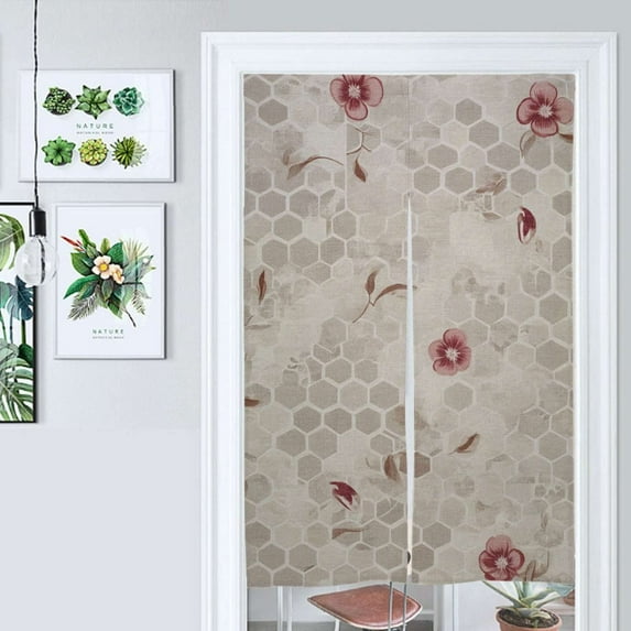Floral Hexagon Beige Pattern Door Curtain Nordic Living Room DoorCurtain Porch Partition Curtain Kitchen Rative Half Curtain