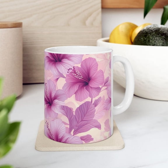 Floral Hibiscus Mug, Tropil Flower Coffee Cup, Nature Lover Gift, Botanil Tea Mug, Summer Garden Drinkware, Boho Floral Kitchen Dr.