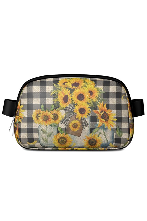 Floral Highland Cow Waist Bag – Bull & Buffalo Fanny Pack with Rustic Farmhouse Style & Sunflower Print