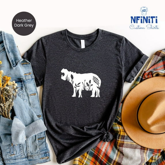 Floral Hippo T-Shirt: Animal Lover Tee All Size S-5Xl