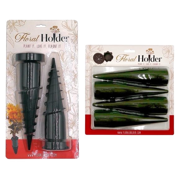 Floral Holder Kit, 4 Green Foam Cones Refills, Black, 3"D X 10.25"H, 2 Count