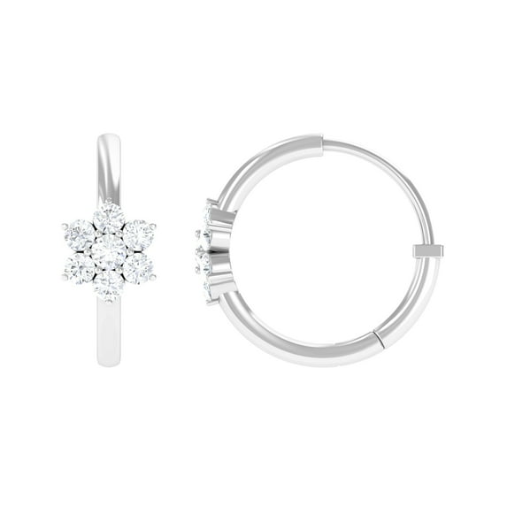 Rosec Jewels Floral Hoop Earrings with Diamond, 10K White Gold