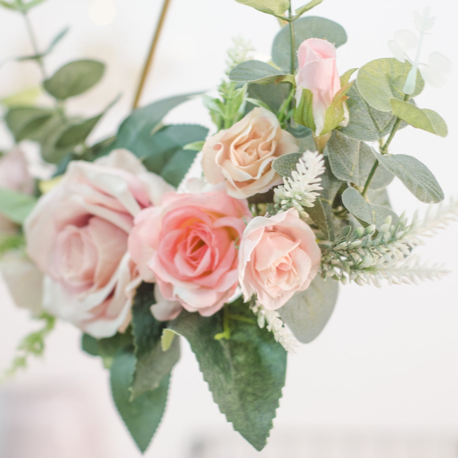 Floral Hoop Wreath Artificial Rose Flower Wreath Metal Geometric Frame