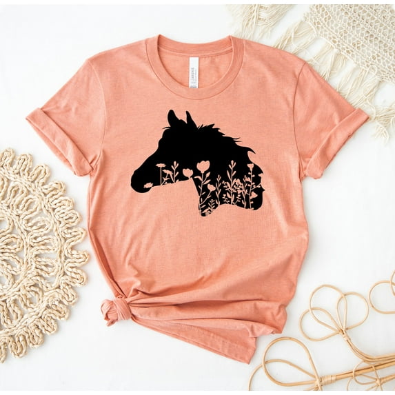 Floral Horse Shirt Lover Cute T-shirt Head For Equestrian Animal Summer Top Farm Live Gift Tee Country Flower Women's