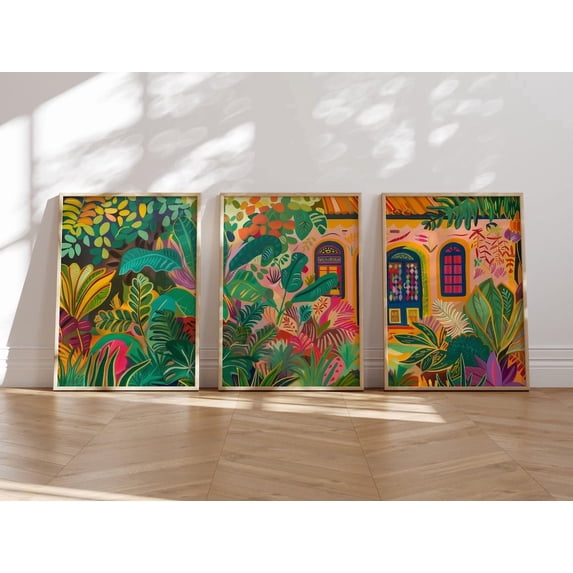 Floral Houses Vibrant Facade Maximalist Botanical Illustration Poster ...