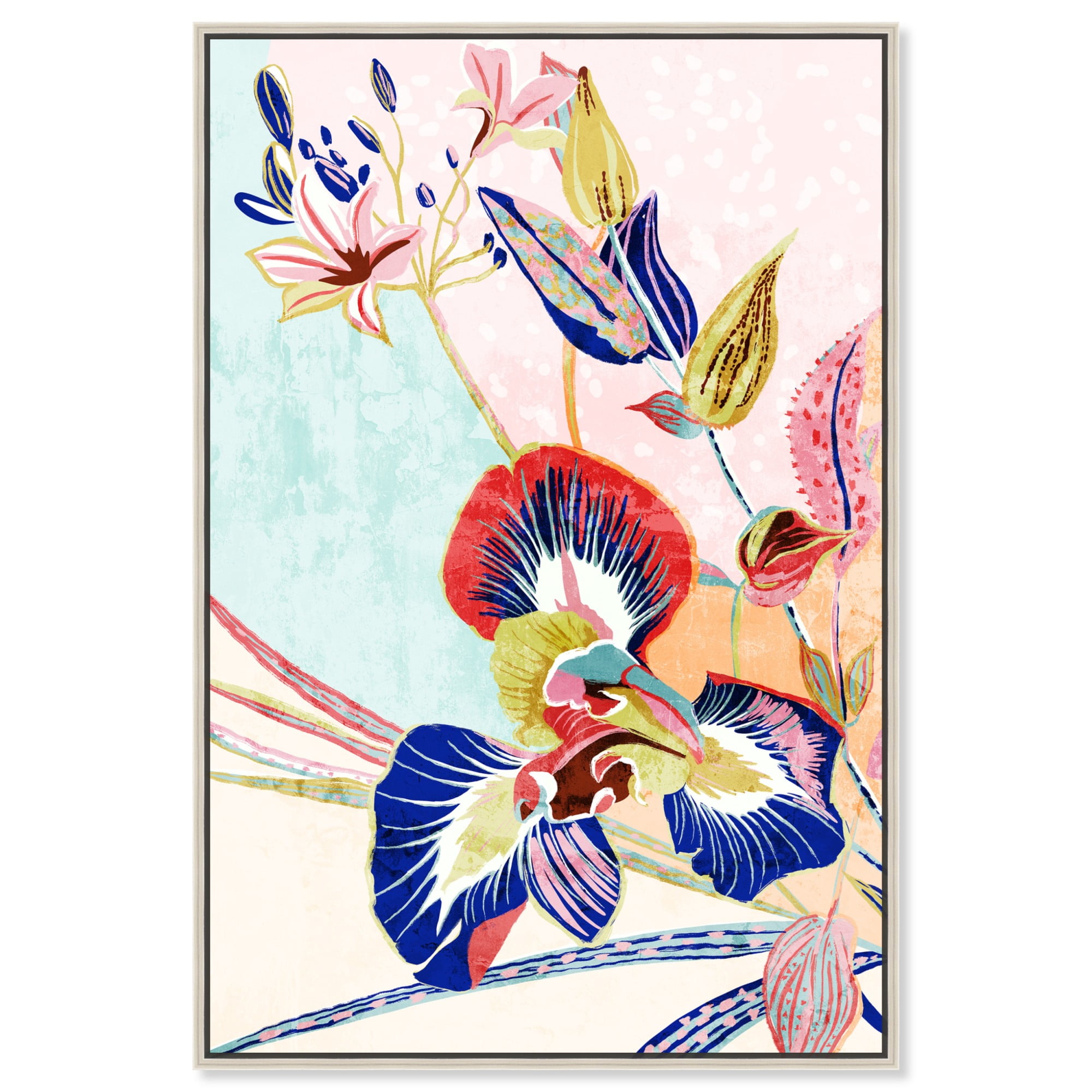 Colorful Floral Abstract Canvas Art with Silver Frame, 10" x 15"