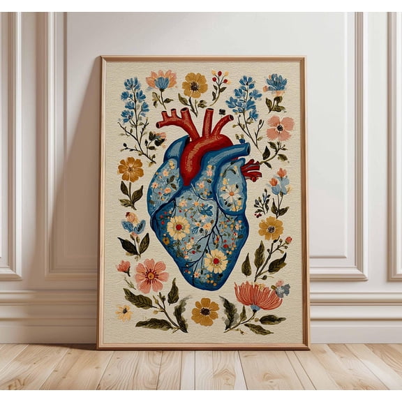 Floral Human Heart Botanical Anatomy Medical Unique Flower Illustration Unframed Paper Print