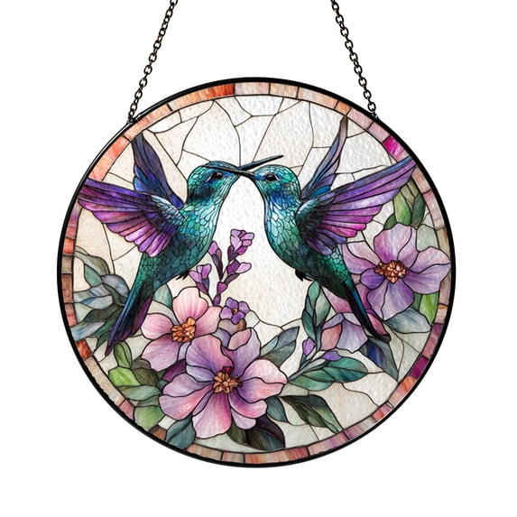 Floral Hummingbird Art Glass Style Decorative Window - Walmart.com