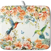 Floral Hummingbird Dish Drying Mats for Countertop, Spring Summer Flowers Nature Plants Birds Dish Mat Absorbent Microfiber Dishes Drainer Rack Mats Fast Dry Kitchen Accessories