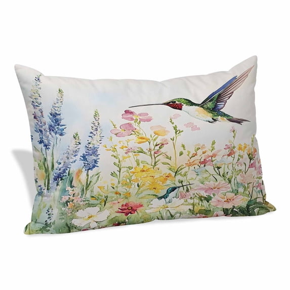 Floral Hummingbird Pillow Covers 12"x20", Spring Watercolor Flowers Soft Brushed Microfiber Breathable Throw Pillow Covers, Decorative Pillowcase with Zipper for Couch Sofa Bedroom Living Room