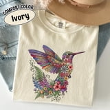 Floral Hummingbird Shirt Colorful Bird Graphic Tee Spring Flower TShirt ...