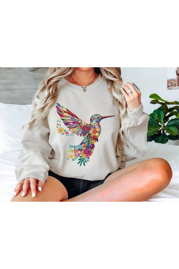 Floral Hummingbird Sweatshirt ,Animal Lover Tee, Bird Sweatshirt, Trendy Tee, Her, Bird Lover T-Shirt, Spring Birds, Flower Shirt Sweatshirt All Size S-5XL