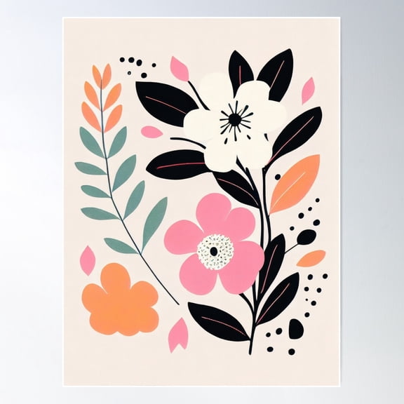 Floral Hygge Harmony Mid-Century Modern Boho Poster Wall Art, Modern Wall Decor For Living Room Bedroom, 8x12 UNFRAMED