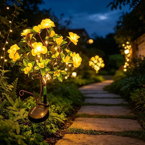 Floral, Illuminating - Artificial Plant Solar Stake Light, Waterproof Outdoor Landscape Decor for Family Yard Patio Pathway (27.6 Inch)