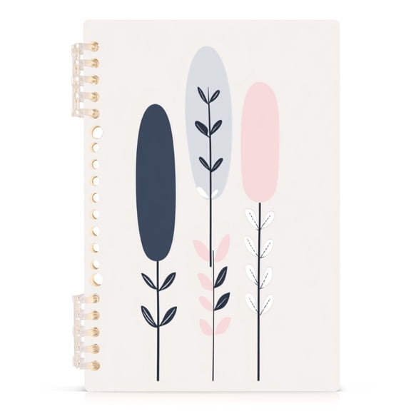 Floral Illustration Design A5 8.3x5.7in PP Notebook, Adjustable Rings, 60 Sheets, Diary or Journey Note