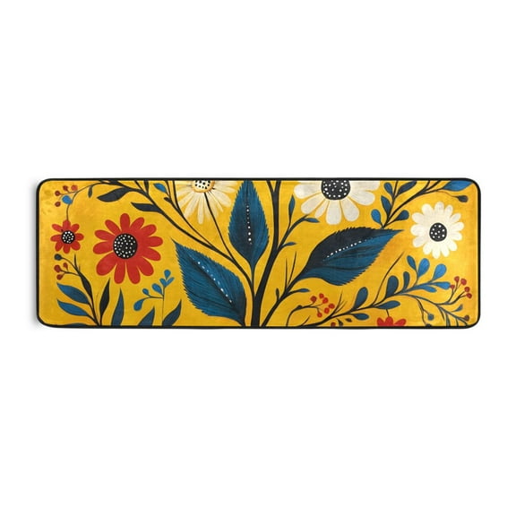 Floral Illustration Yellow Runner Rug for Hallways Kitchen Non Slip 2'x 6' Washable Hall Carpet for Bedroom Entryway Laundry Room