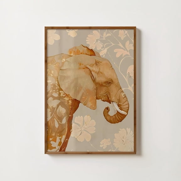 Floral Indian Elephant Print Vintage Elephant Elephant Wall Art Folk Art Elephant Happy Elephant Picture Lucky Elephant Home Decor #844, Unframed Canvas Size 12x18