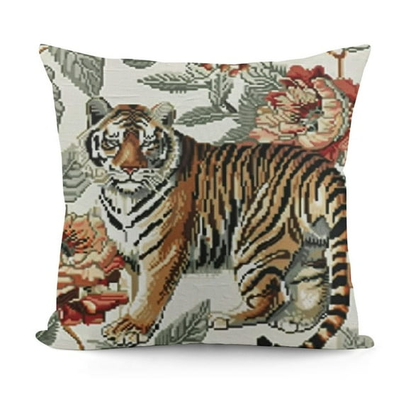 Floral Indian Tiger French Jacquard Tapestry Petit Pillow, 9 Inch x 9 Inch, Imported