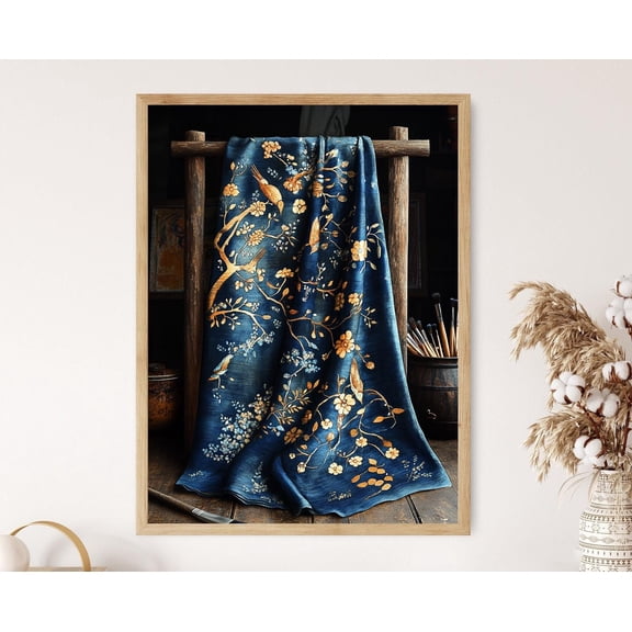 Floral Indonesian Batik Textile And Bird Motif Traditional Fabric Poster , Poster Print Only