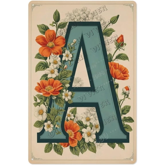 Floral Initial 'A' Metal Wall Sign Unique Personalized Decor for Bedroom & Living Room, Perfect for Showers & Birthdays 12x16 inch