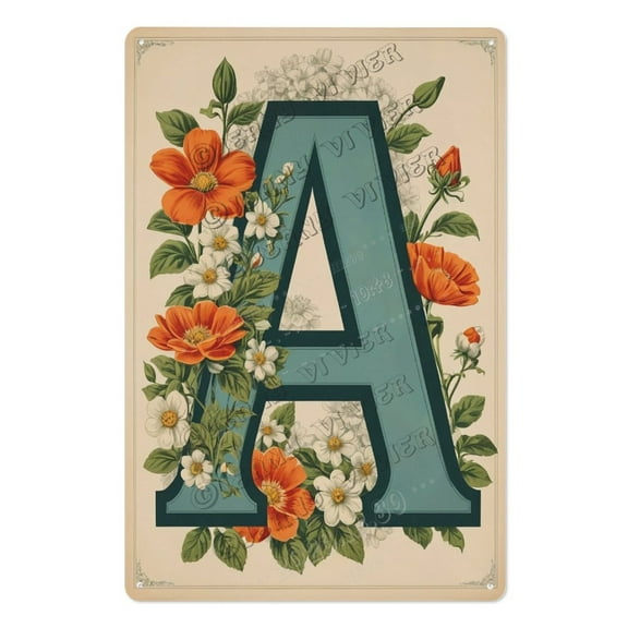Floral Initial 'A' Metal Wall Sign Unique Personalized Decor for Bedroom, Nursery & Living Room, Perfect for Baby Showers & Birthdays 12x16 inch
