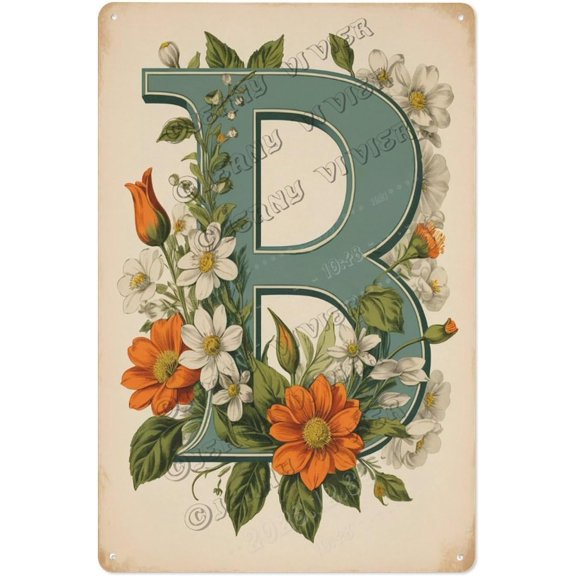 Floral Initial 'B' Decorative Sign Beautiful Personalized Wall Art for Home & Ideal Birthday, Shower, and Housewarming Gift 12x16 inch