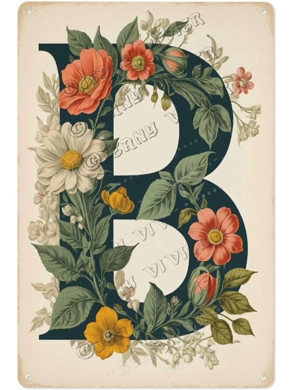 Floral Initial 'B' Metal Wall Art Beautiful Personalized Decor for Home & Ideal Gift for Housewarming, Showers, & Birthdays 12x16 inch