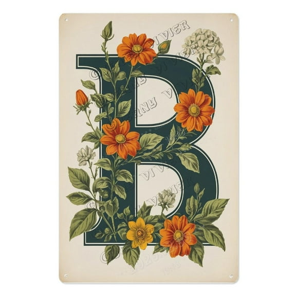 Floral Initial 'B' Wall Sign Unique Personalized Home Decor, Perfect for Baby Showers, Birthdays, Nursery Rooms, and Thoughtful Gifts 12x16 inch