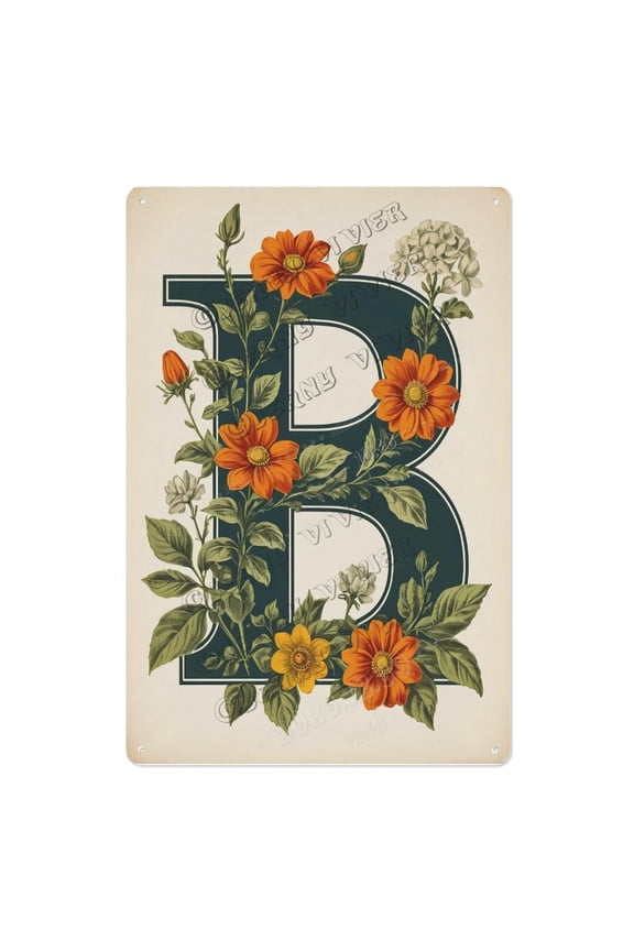 Floral Initial 'B' Wall Sign Unique Personalized Home Decor, Perfect for Baby Showers, Birthdays, Nursery Rooms, and Thoughtful Gifts 8x12 inch
