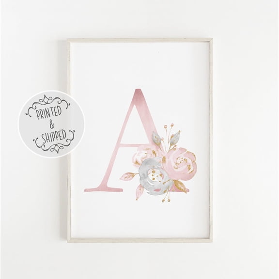 Floral Initial Baby Name Wall Art Print With Blush Nursery Decor