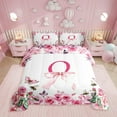 thumbnail image 1 of Floral Initial Letter O Comforter Set,Valentine's Day Bedding Set Full,ABC's Butterfly Honeybee Down Comforter,Princess Bow Bed Set with 2 Pillowcases for Bedroom, 1 of 6