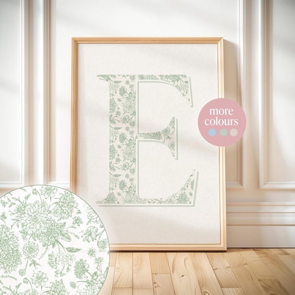Floral Initial Letter Print Sage Green Nursery Decor
