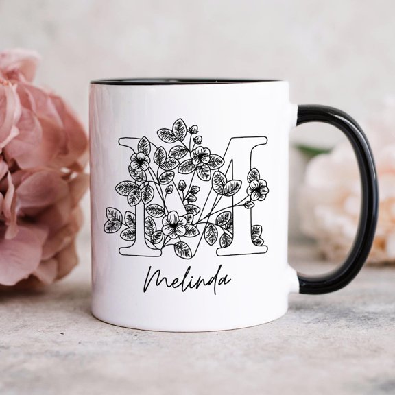 Floral Initial Mug for woM1en, Cute Birthday gift for woM1en, Tea or Coffee lover gift, Monogram BrideS1Maids or Bachelorette gif